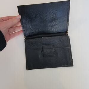 Vintage Black Textured Leather Wallet Case Slim Billfold Organizer w/ Wear Edges